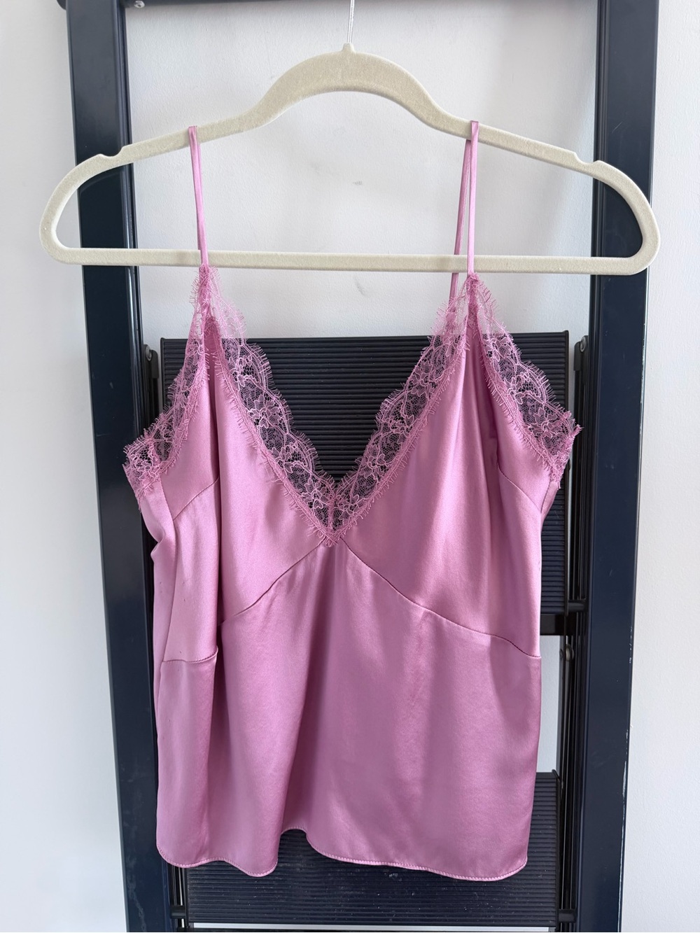 100% silk Lace Trim Camisole Tank Top - Dusty Rose NWT